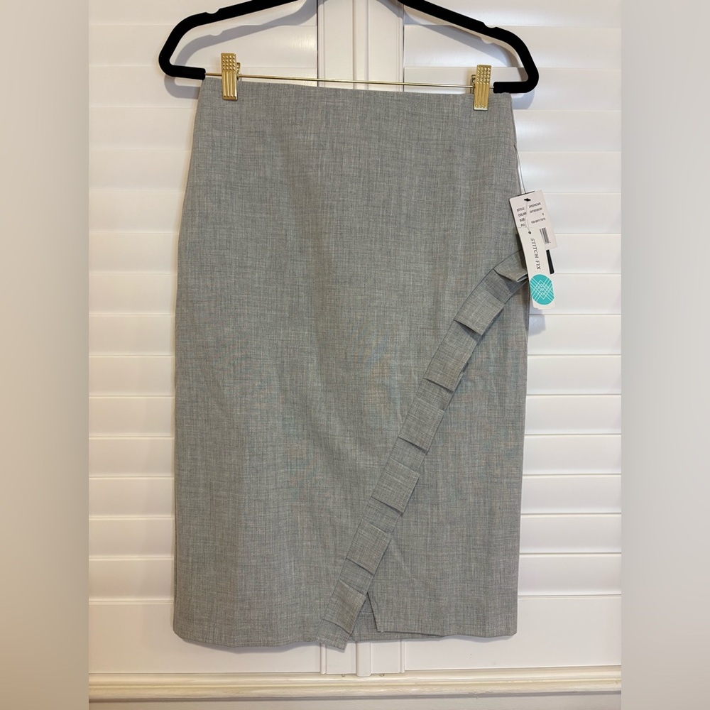 Chic Gray Pencil Skirt with Ruffle Detail